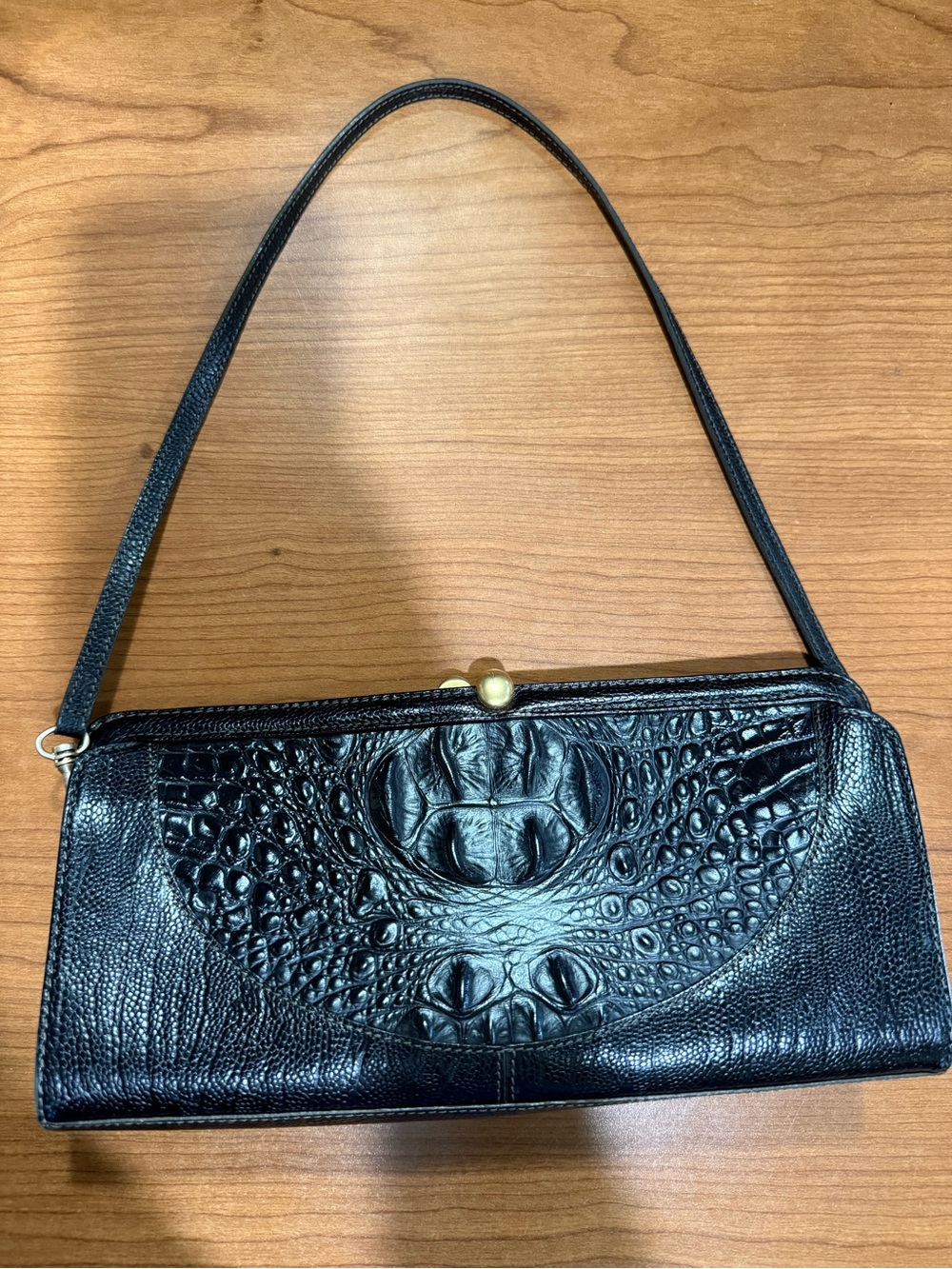 Brahmin Black Croc-Embossed Shoulder Clutch